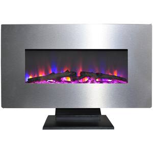 Fireside 36 in. Electric Fireplace with Multi-Color Log Display and Metallic Stainless Steel Frame