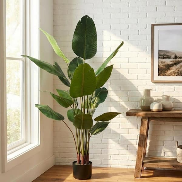 Faux 5.9 ft. Artificial Travelers Palm Tree in Pot for Indoor/Outdoor Decor