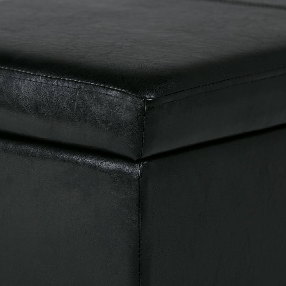 Midnight Black Faux Leather Rectangular Storage Ottoman