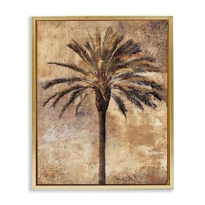 Distressed Palm Tree by Dan Sproul Gold Floater Frame Nature Graphic Art Print 21 in. x 17 in.