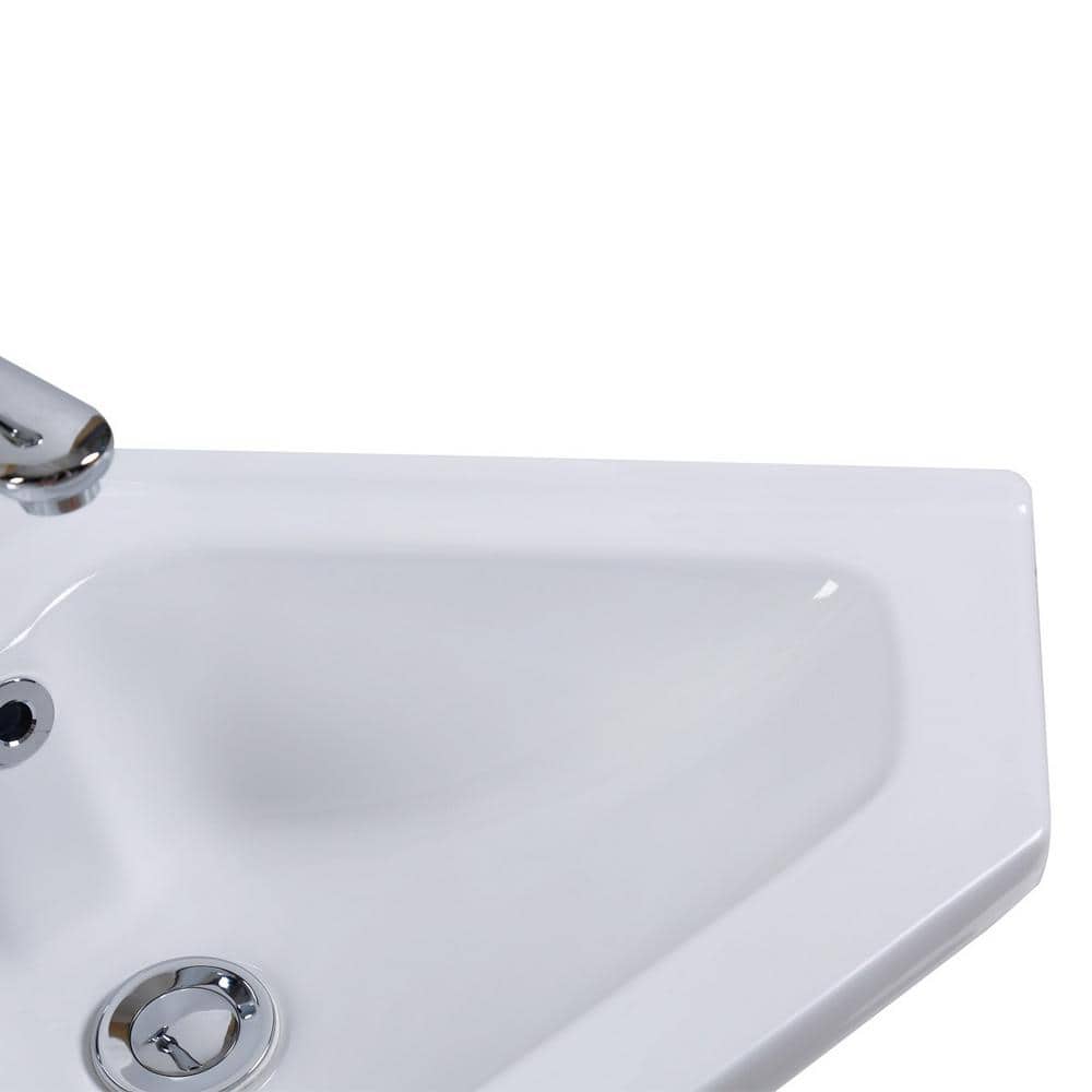 Alexander II White Ceramic Corner Wall-Mount Bathroom Sink with Overflow