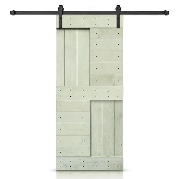 CALHOME 24 in. x 84 in. Sage Green Stained DIY Knotty Pine Wood Interior Sliding Barn Door with Hardware Kit