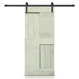 30 in. x 84 in. Sage Green Stained DIY Knotty Pine Wood Interior Sliding Barn Door with Hardware Kit