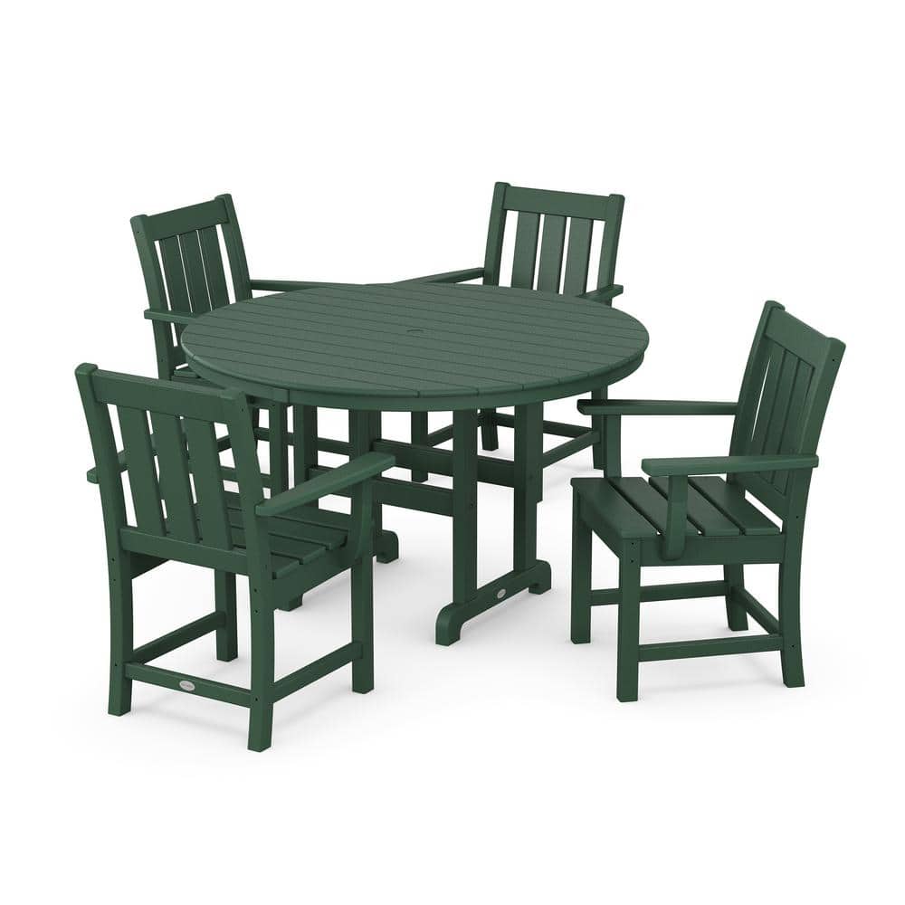 Oxford 5-Piece Farmhouse Plastic Round Outdoor Dining Set in Green price history on PriceWatchPro