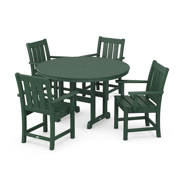 POLYWOOD Oxford 5-Piece Farmhouse Plastic Round Outdoor Dining Set in Green