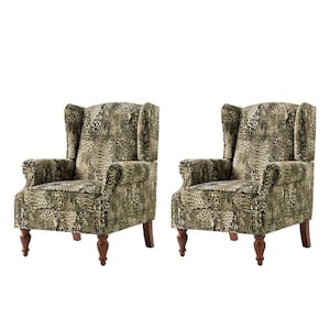 Ira Leopard Traditional Animal Pattern Armchair with Nailhead Trim Set of 2