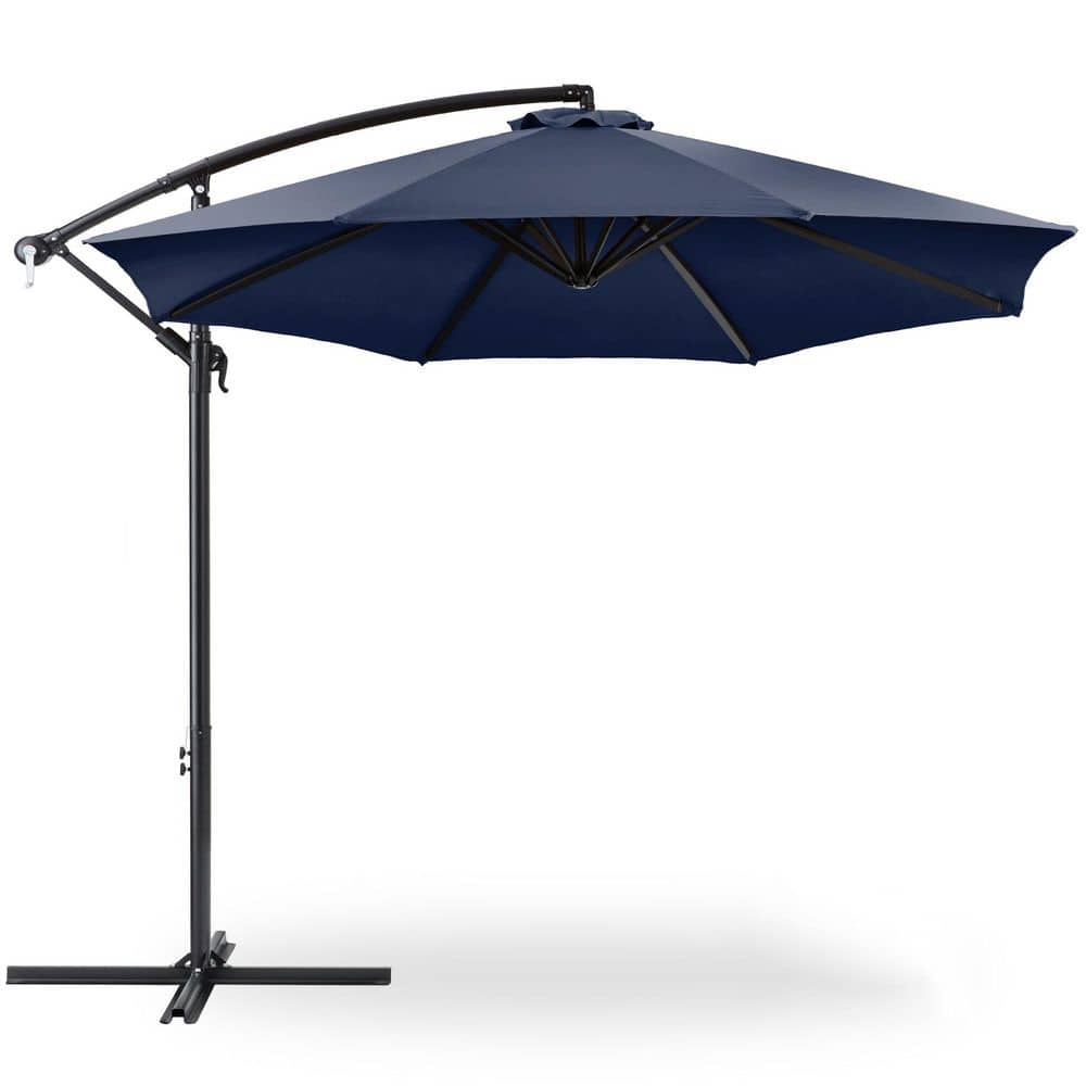 10 ft. Steel Cantilever Patio Umbrella in Navy Blue