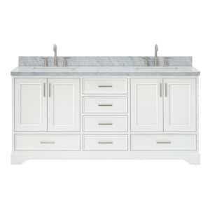 Stafford 73 in. W x 22 in. D x 36 in. H Double Sink Freestanding Bath Vanity in White with Carrara White Marble Top