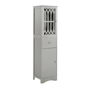 16.5 in. W x 14.2 in. D x 63.8 in. H Gray Freestanding Linen Cabinet with Acrylic Door and Adjustable Shelf