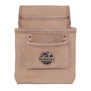 3-Pocket Natural Top Grain Leather Nail and Tool Pouch