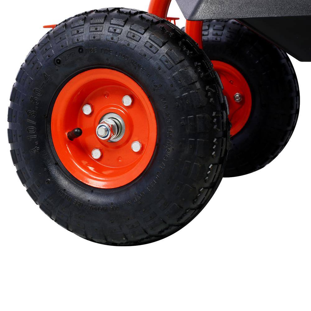 Red Steel Rolling Garden Scooter with Swivel Seat and Tool Tray