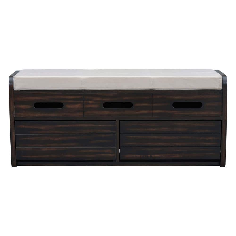43 in. W x 15 in. D x 18.5 in. H Espresso Brown Linen Cabinet Shoe Bench with 2 Drawers, Hidden Storage Space
