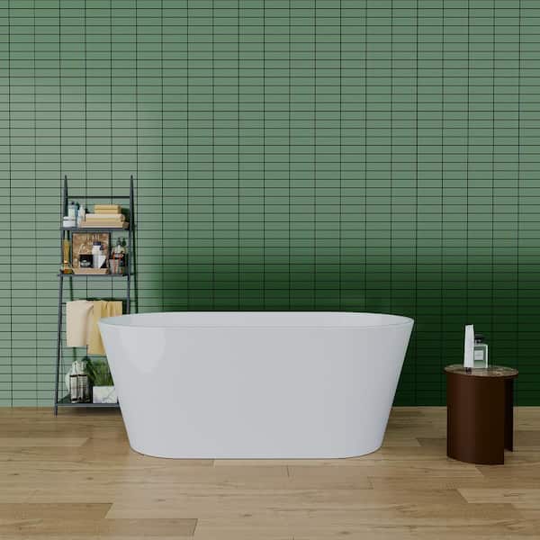 MYCASS 63 in. x 31 in. Freestanding Acrylic Soaking Flatbottom Bathtub Non-Whirlpool with Overflow and Drain in Glossy White