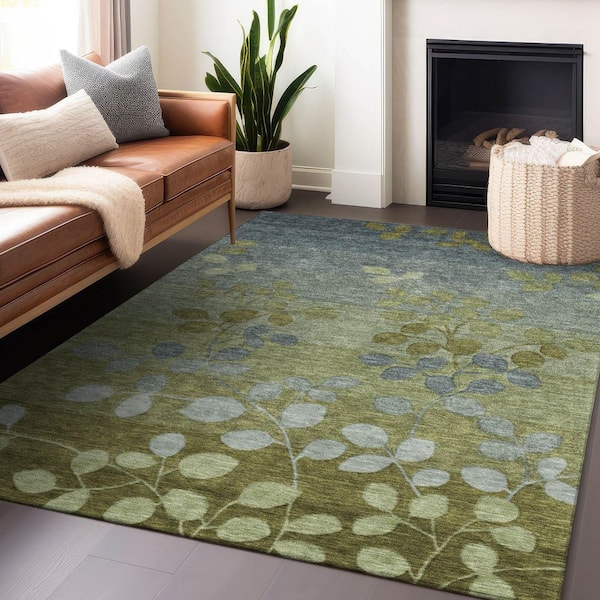 Chantille Machine Washable Indoor/Outdoor Abstract ACN1900 Olive 8 ft. x 10 ft. Accent Rug