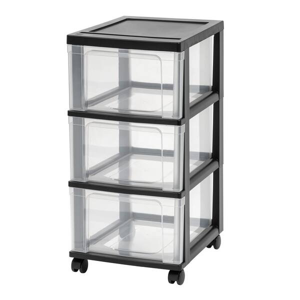 IRIS 3-Drawer Plastic Wheeled Storage Cart in Black 599500 - The Home Depot