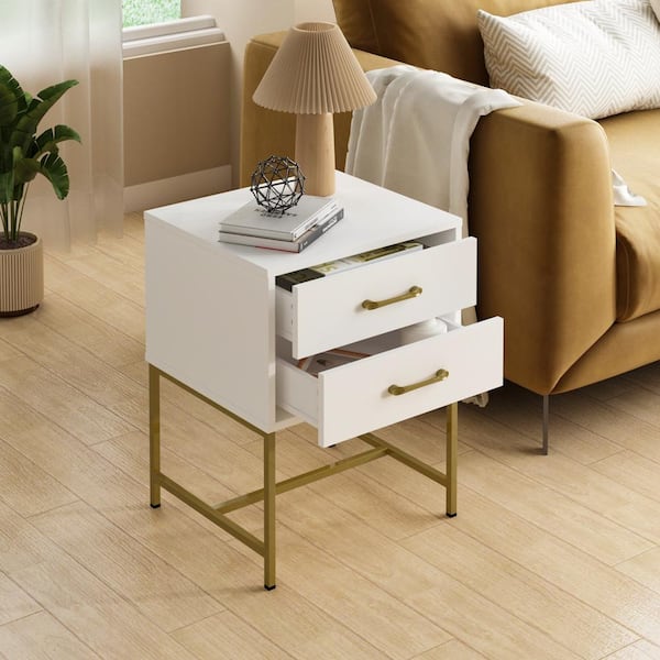 FUFU&GAGA 2-Drawer White Nightstands with Metal Legs and Open Shelf, Side Table  Bedside Table 15.7 in. D x 19.6 in. W x 21.6 in. H KF210123-04-xin - The  Home Depot