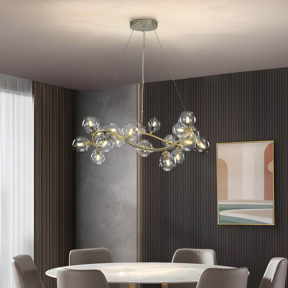 TinHon Modern 19-Light Gold Bubble Glass Chandelier, Wave-Shaped