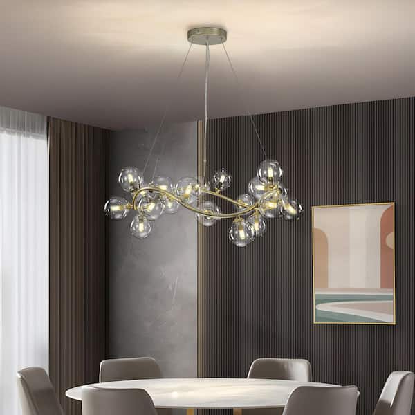 TinHon Modern 19-Light Gold Bubble Glass Chandelier, Wave-Shaped