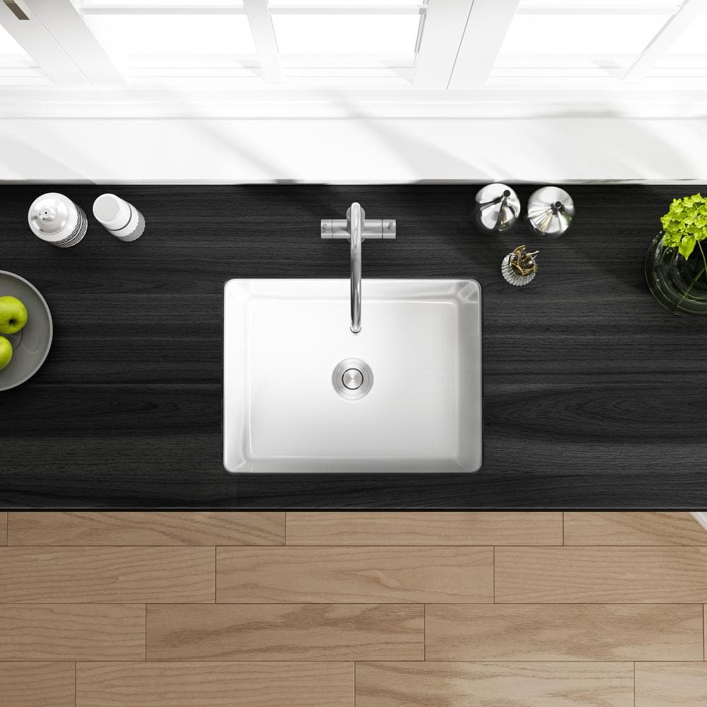 Oslo White Fireclay Single Bowl Undermount Kitchen Sink with Accessories