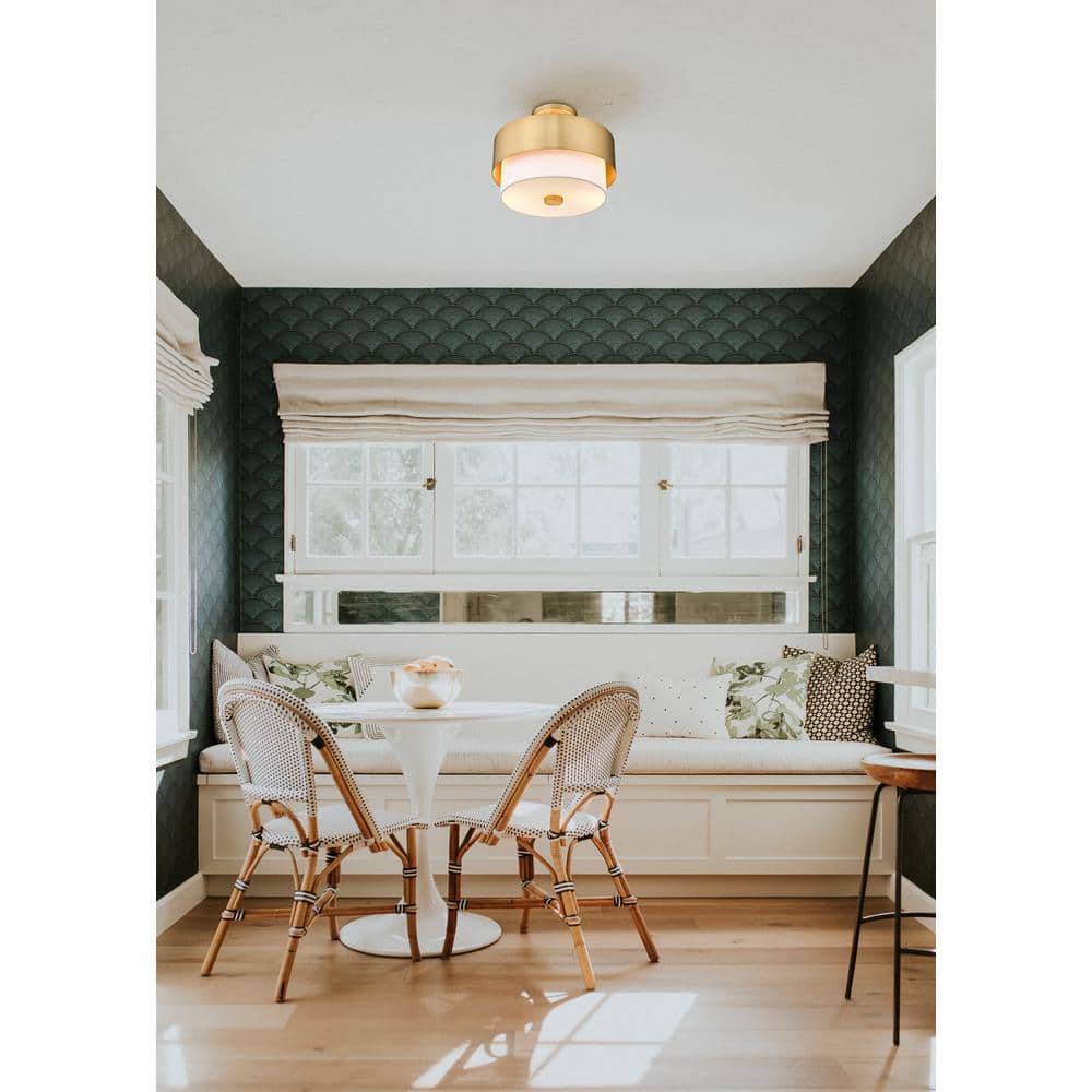 Matte Black and Brass Drum Semi-Flush Mount Light