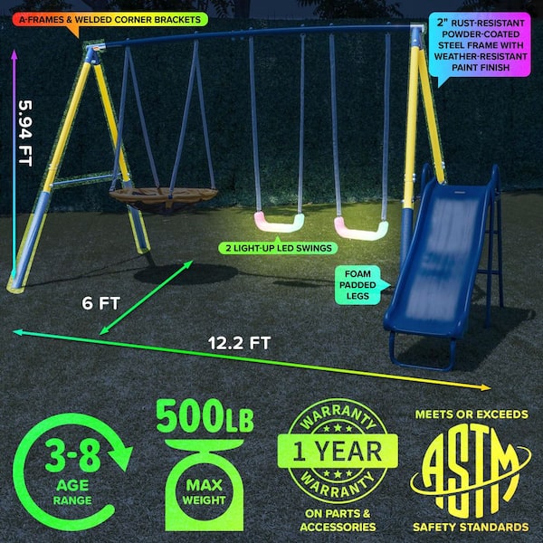 swing GOGEXX Outdoor Green Swing Set with 6-Function with 31.5 in. Net