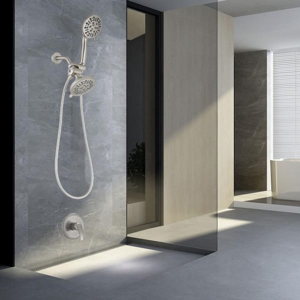 2-in-1 Single Handle 6-Spray Round Rain Shower Faucet 2.5 Gpm with Adjustable Heads in Brushed Nickel (Valve Included)