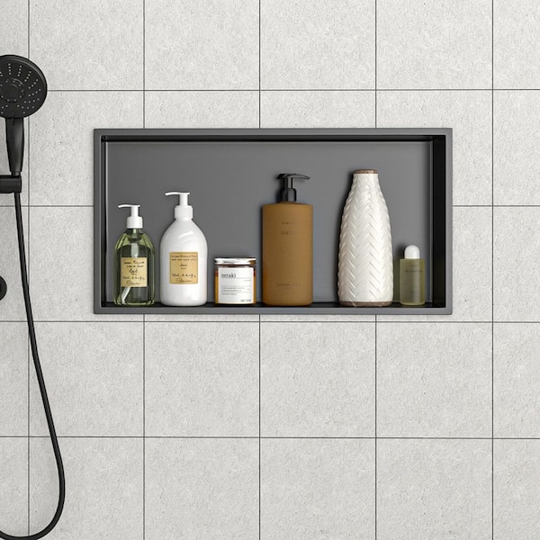25 in. W x 13 in. H x 4 in. D Shower Niche Set of 1-Pieces in Gunmetal Black