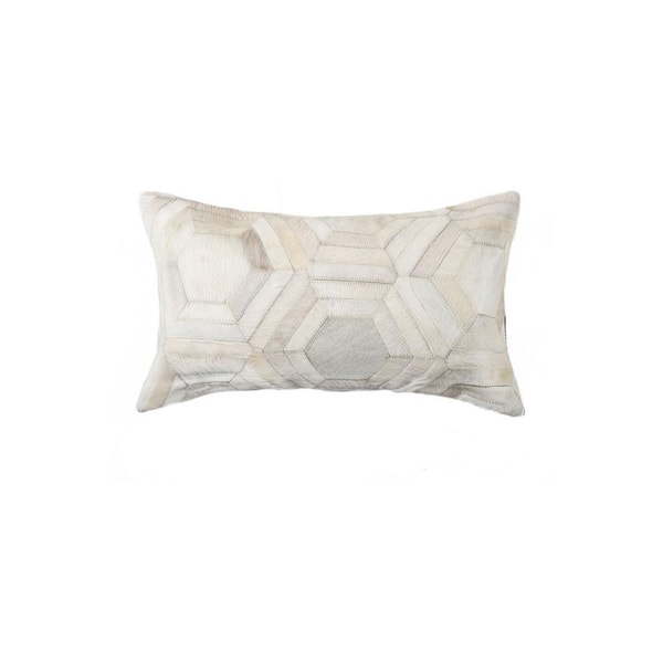 HomeRoots Josephine Beige Geometric 12 in. x 20 in. Cowhide Throw Pillow