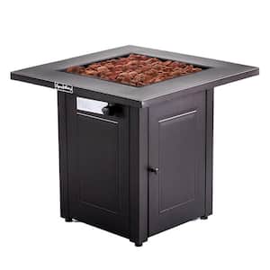 28 in. Propane Fire Pit Table 50000 BTU Outdoor Steel Gas Fire Pit Table with Fire Pit Lid, Rocks, ETL Certification