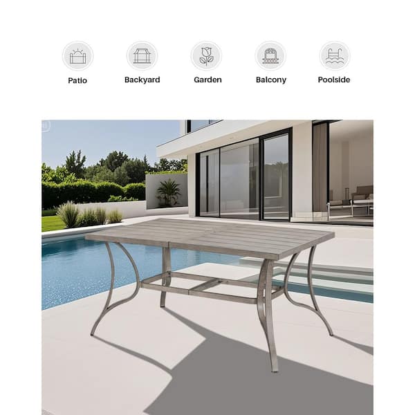 60 in. Outdoor Patio Dining Table for 6, Rectangular Aluminum
