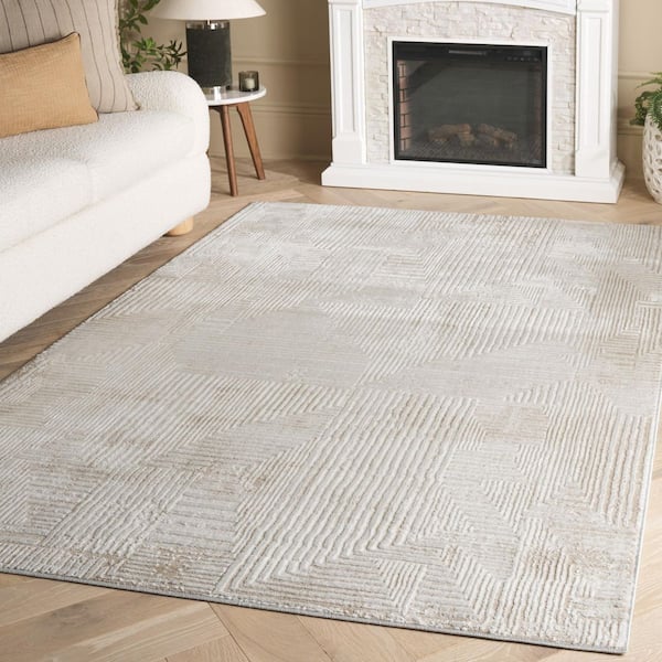 Eternal 8 ft. x 10 ft. Ivory/Beige Geometric Distressed Area Rug