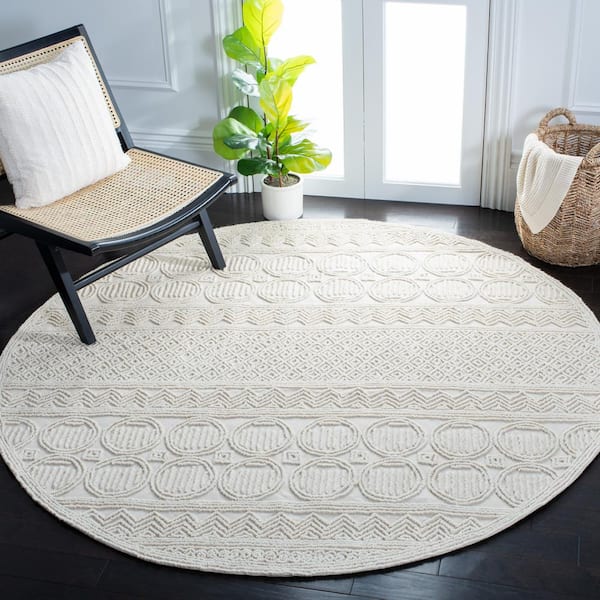 Trace Ivory 7 ft. x 7 ft. Chevron Round Area Rug