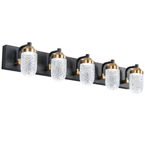 31.5 in. 5-Light Black Gold LED Vanity Light Over Mirror Bath Wall Lighting Fixtures