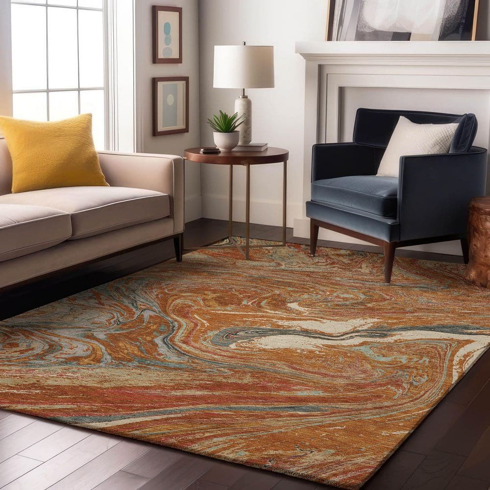 Mayfield Premium Machine Washable Abstract AMF1061 Paprika 3 ft. x 4 ft. Area Rug price history on PriceWatchPro