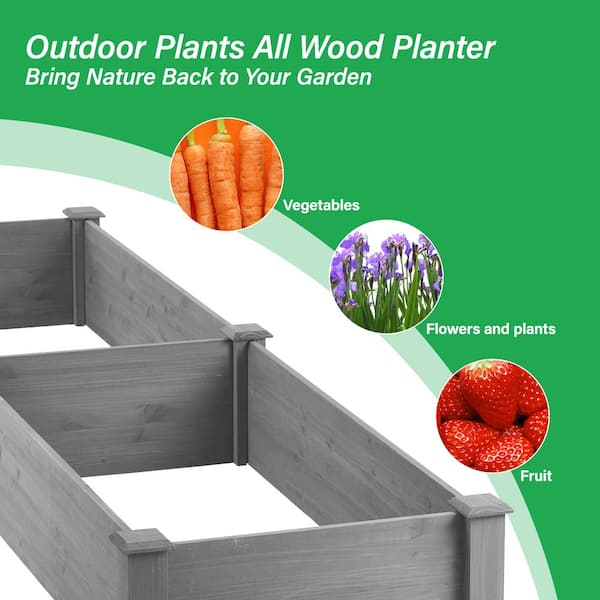 10 in. x 28 in. x 96 in. Gray Over Ground Wooden Raised Garden Bed Large  Long Planter Box for Outdoor Tool-Free Assembly