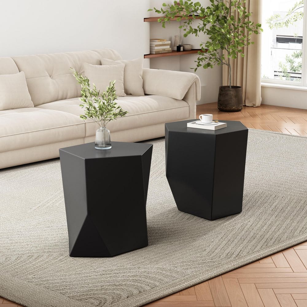 30.25 in. L Black Specialty Metal Coffee Table (Set of 2) End Table Living Room Sturdy Easy Assembly Accent Table