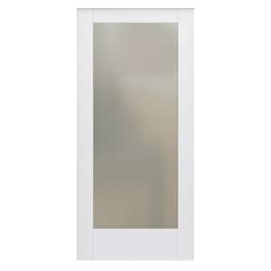 36 in. x 80 in. DesignGlide MODA Primed PMT1011 Solid Core Wood Interior Barn Door Slab with Translucent Glass
