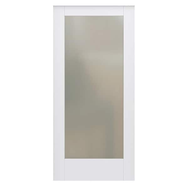 JELD-WEN 36 in. x 80 in. DesignGlide MODA Primed PMT1011 Solid Core Wood Interior Barn Door Slab with Translucent Glass