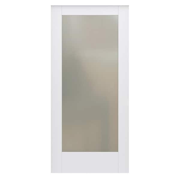 JELD-WEN 36 in. x 80 in. DesignGlide MODA Primed PMT1011 Wood Barn Door Slab w/ Translucent Glass