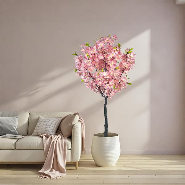Unbranded 5 ft. Artificial Cherry Blossom Tree In Pot, Tall Potted Faux Cherry Blossom Tree Plants With Lifelike Trunk