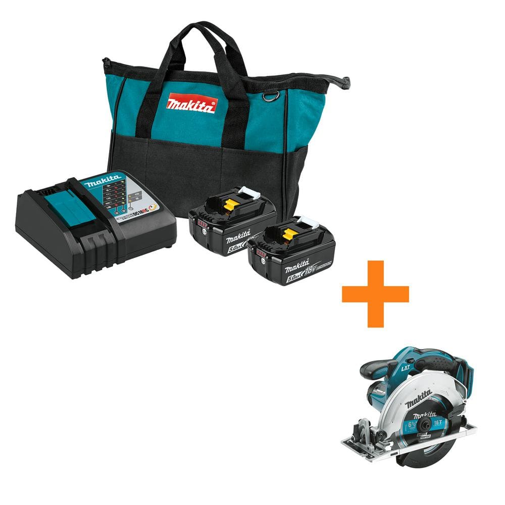 Makita 18V LXT Lithium-Ion Battery and Rapid Optimum Charger Starter Pack  (5.0Ah) with bonus 18V LXT 6-1/2 in. Circular Saw BL1850BDC2XSS02 The  Home Depot