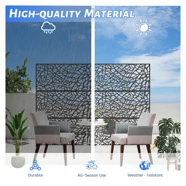 cadeninc Freestanding Black Metal Privacy Screen 3.98 ft x 5.89 ft