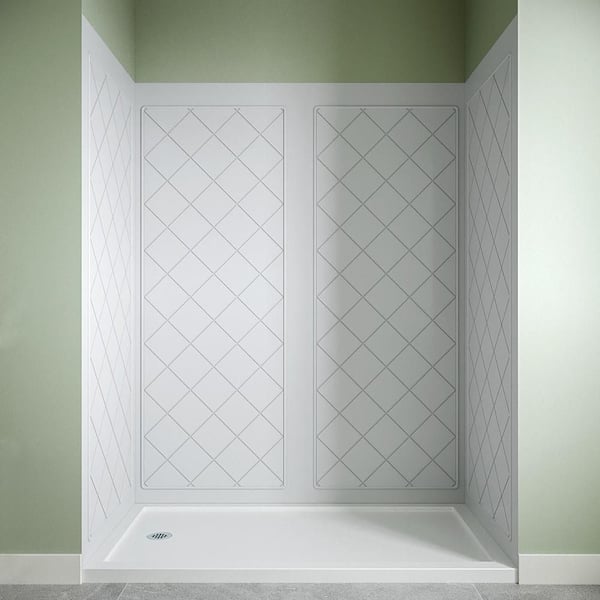 DSH-1640-178 30 in. L x 60 in. W x 76 in. H 4-Piece Glue-Up Alcove Shower Surround in White XT Tile Finish