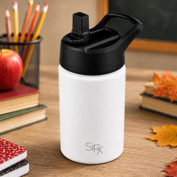 12 oz. - White, Stainless Steel, Insulated Water Bottle with Straw