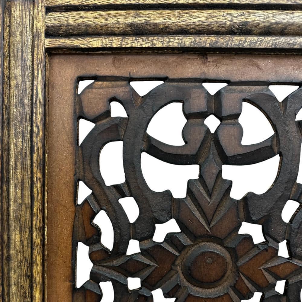 Rustic Brown Hand Carved Wooden Wall Panels, Set of Two