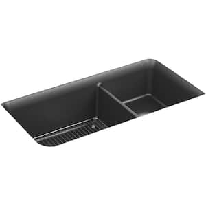 Cairn 33 in. Undermount Neoroc Granite Composite Double Bowl Kitchen Sink with Sink Rack