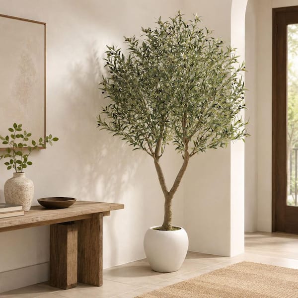 DR.Planzen 7 ft. Artificial Olive Tree with White Planter, Fake