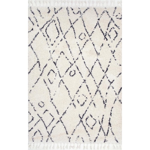 Nieves Moroccan Diamond Tassel Off-White 6 ft. Square Rug