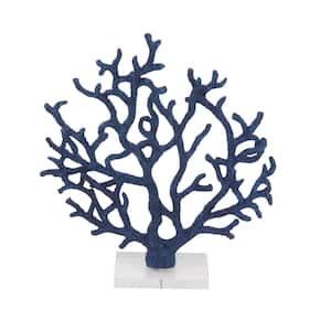 Blue Polystone Textured Porous Coral Sculpture with Acrylic Base