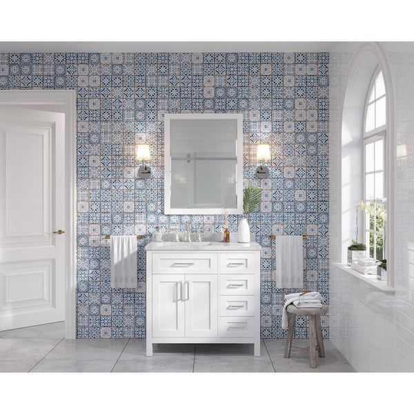 Tahoe 36 in. Single Sink Freestanding White Bath Vanity with Carrara Marble Top (Assembled)